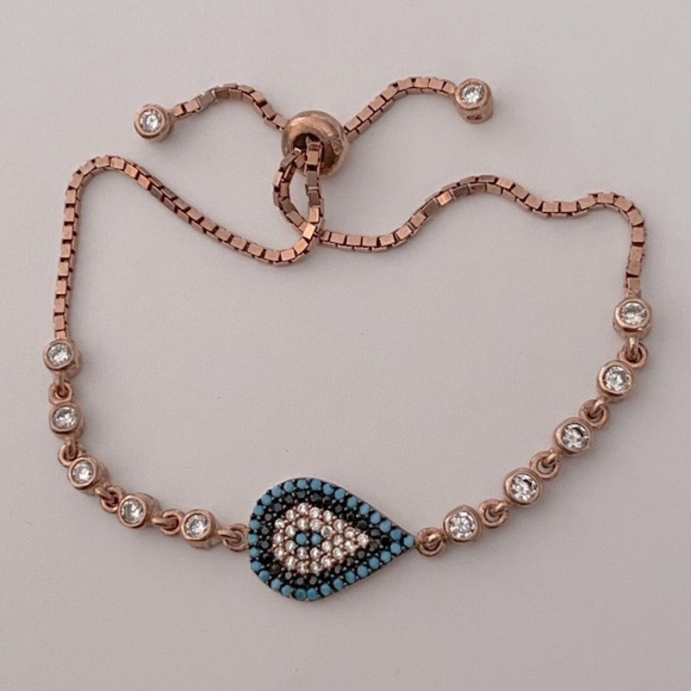 🧿925 Silver evileye bracelet cubic zirconia drop shape 14K rose gold plated
